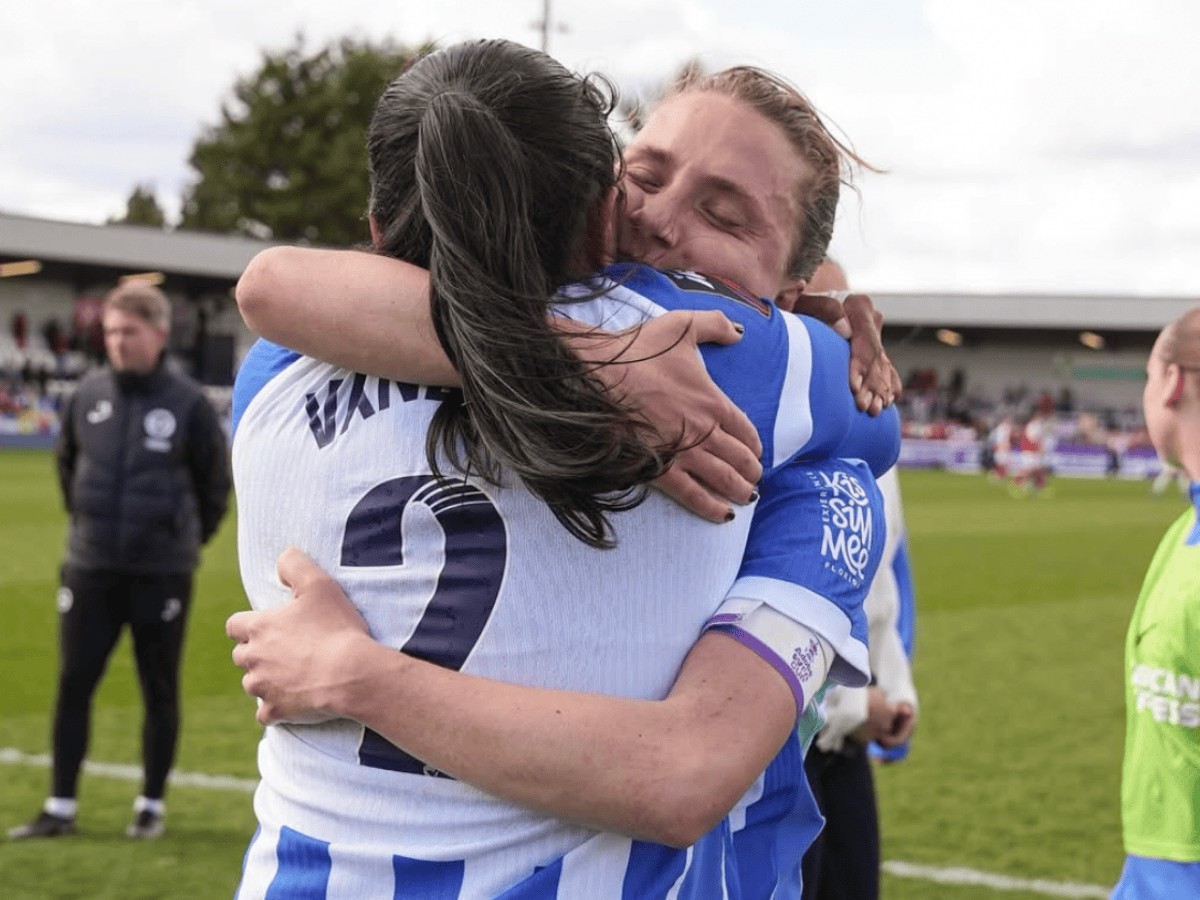 Brighton embrace after reaching Women's FA Cup semi-finals