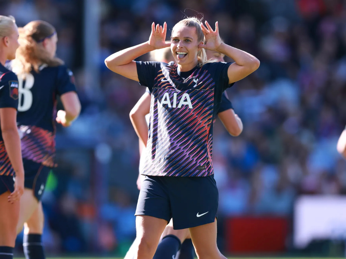 Olivia Holdt celebrates her hat-trick against Crystal Palace